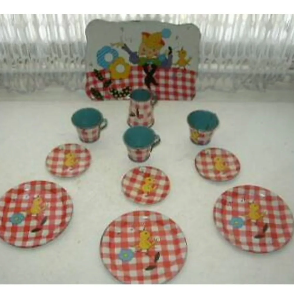 Rare,  1930s Ohio Art, FB Peat’s Humpty Dumpty  11-pc Childs Tin Tea Set - Picture 7 of 8